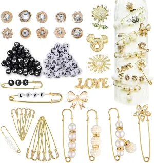 50-230pcs Charms for Socks Safety Pin Brooch Pins Gold Bling Sock Jewelry, Pearl Rhinestone Brooch Costom Style Pins Set(230)