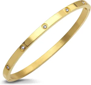 555Jewelry Womens Sparkling Cubic Zirconia Secure Hinge Lock Bangle Stainless Steel Bracelet