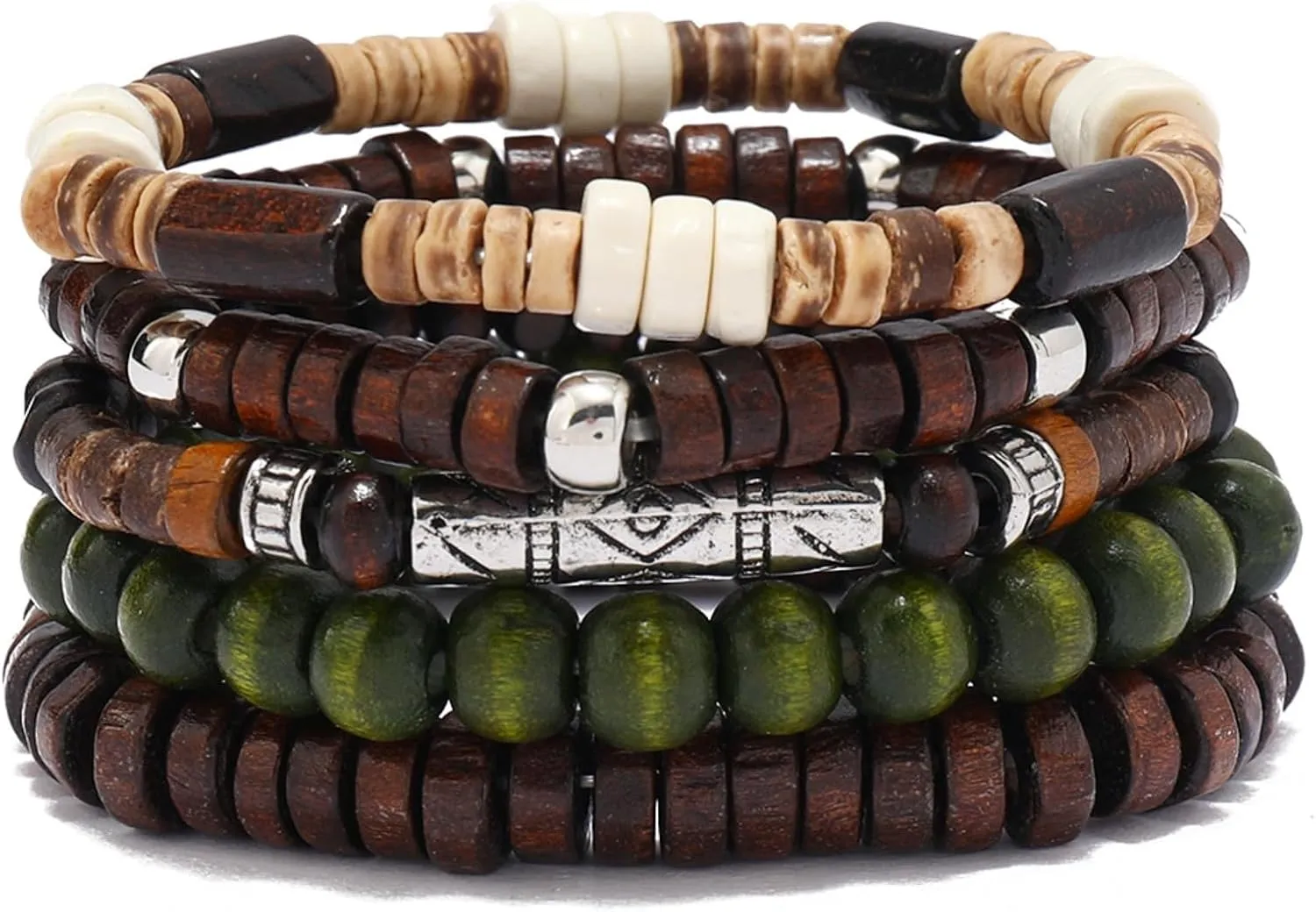 5pcs Womens Mens Wooden Bead Bracelet Set - Funky Style, Beads Bracelets for Father'S Day, Mother'S Day, Christmas, Birthdays, Thanksgiving Gift