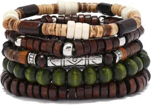 5pcs Womens Mens Wooden Bead Bracelet Set - Funky Style, Beads Bracelets for Father'S Day, Mother'S Day, Christmas, Birthdays, Thanksgiving Gift