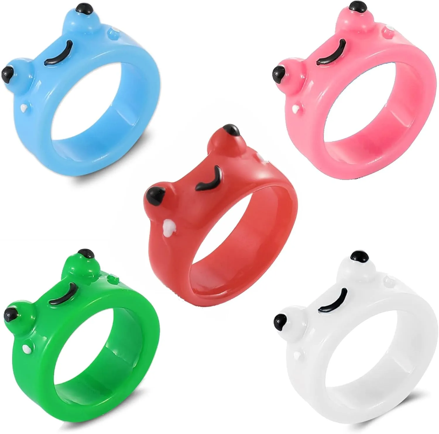 5Pcs/set Acrylic Frog Rings Women Lover Polymer Clay cute Resin Rings for Women Animal Couple BFF Friendship Ring Summer Travel Jewelry