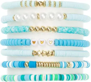 7pcs Heishi Surfer Clay Bead Colorful Preppy Friendship Bracelets for Women