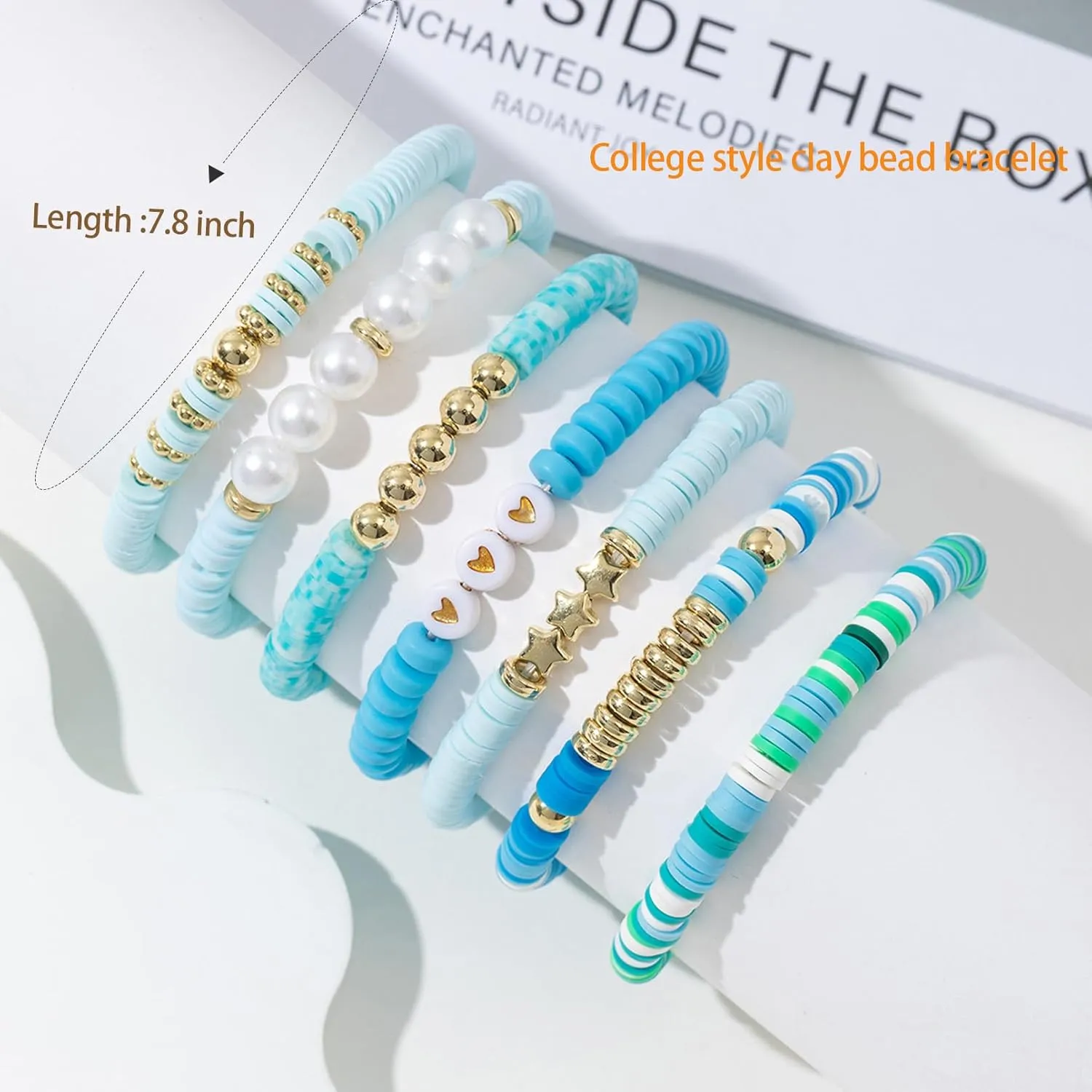 7pcs Heishi Surfer Clay Bead Colorful Preppy Friendship Bracelets for Women