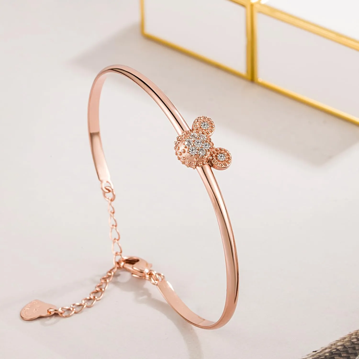 925 Sterling Silver Cute Mickey Bangles Fashion Women Charm Bracelet Adjustable Size Fine Jewelry Gift For female Wife Her