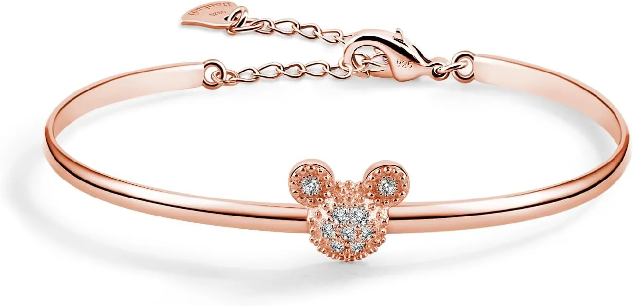 925 Sterling Silver Cute Mickey Bangles Fashion Women Charm Bracelet Adjustable Size Fine Jewelry Gift For female Wife Her