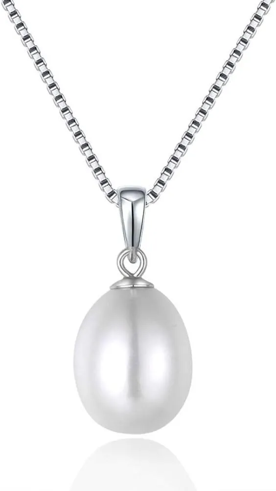 925 Sterling Silver Freshwater Cultured Pearl Pendant Necklace for Women Girls Teardrop Charms Pendant with Platinum Plated Drop Pearl Pendant Sterling Silver Fashion Jewelry Best Gift for Her