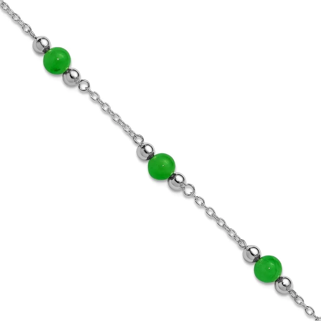 925 Sterling Silver Polished Green Dyed Jade Anklet 9 Inch Spring-Ring-Anklet for Women