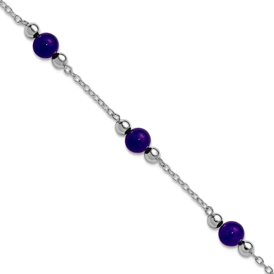 925 Sterling Silver Polished Lavender Dyed Jade Anklet 9 Inch Spring-Ring-Anklet for Women