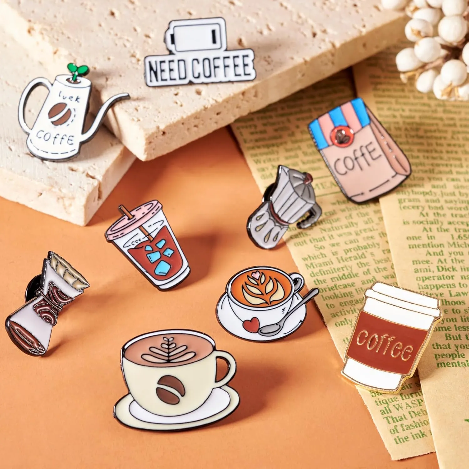 9Pcs Enamel Pins Set - Coffee Theme Brooch Badges Alloy Lapel Pin 18-29mm for Clothing Decorative Supplies