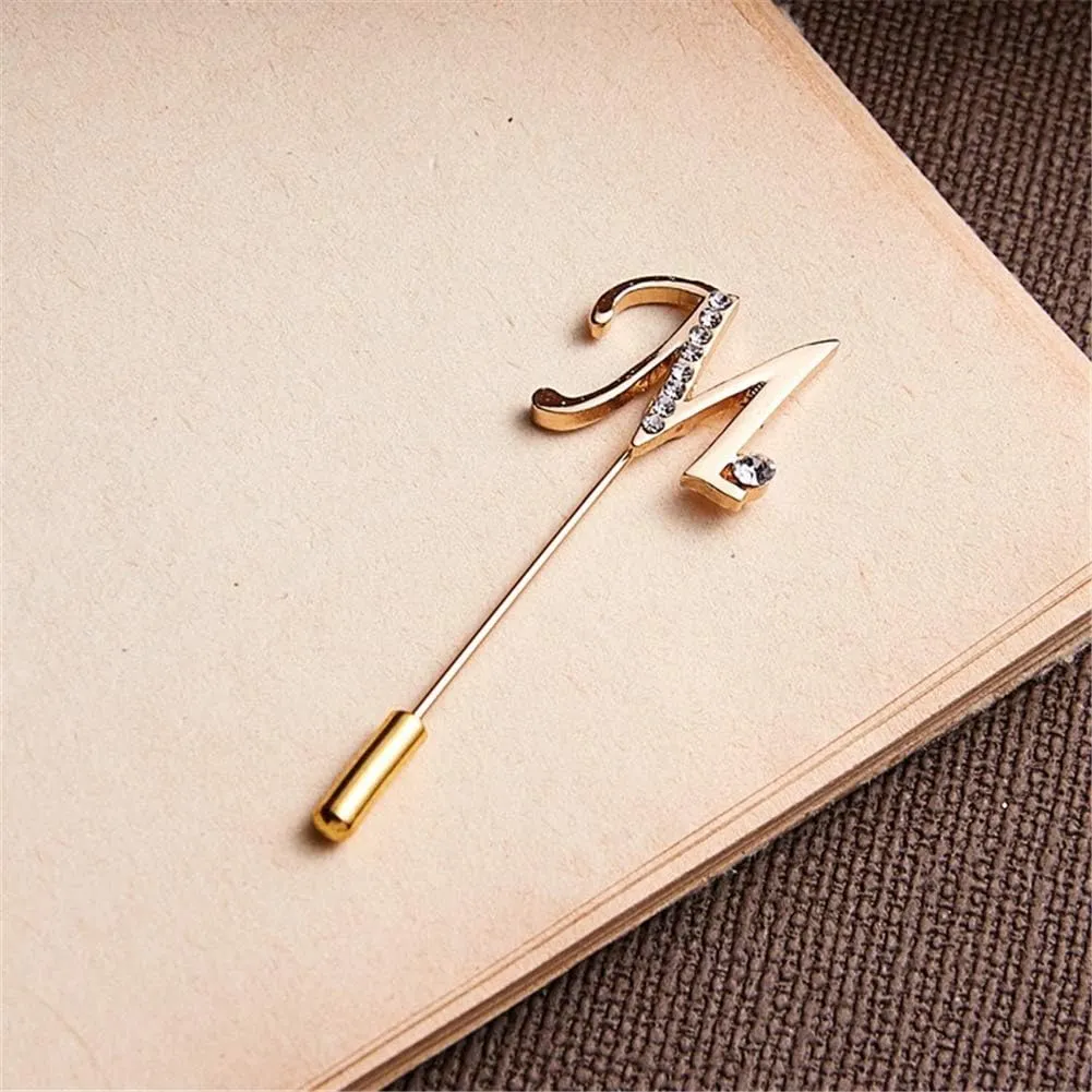 A to Z Initial 26 English Letters Brooch Pin, AILUOR Silver Plated Metal Clear AAA  Crystal Suit Lapel Pin Brooches Collar Custom Monogram Letter Pins Jewelry Unisex