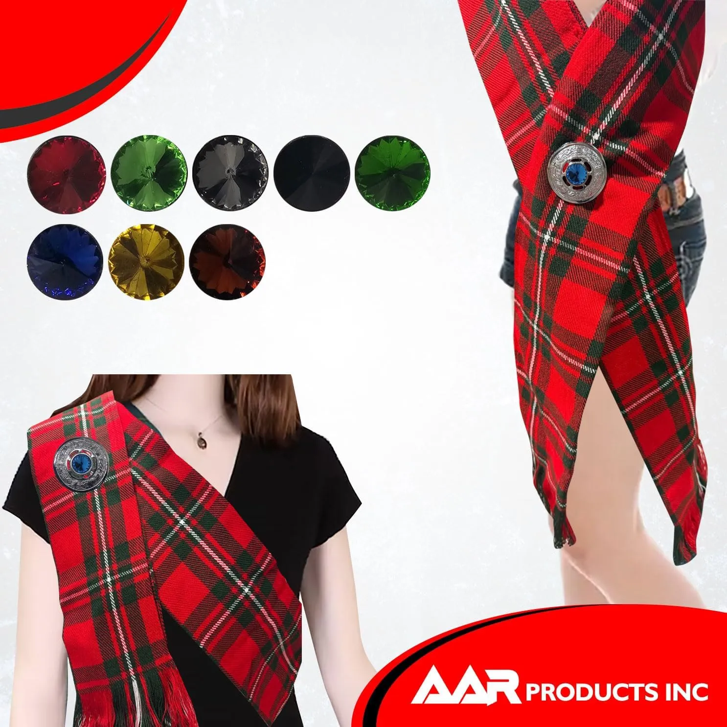 AAR Scottish Ladies Kilt Fly Plaid Brooch with Stone 2"/Highland Shawl Brooches