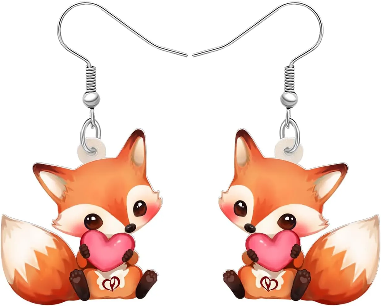 Acrylic Cute Christmas Fox Dangle Hook Earrings Gifts for Women Animal Jewelry for Holiday Party Favors Decorations (Valentine's Day earrings)