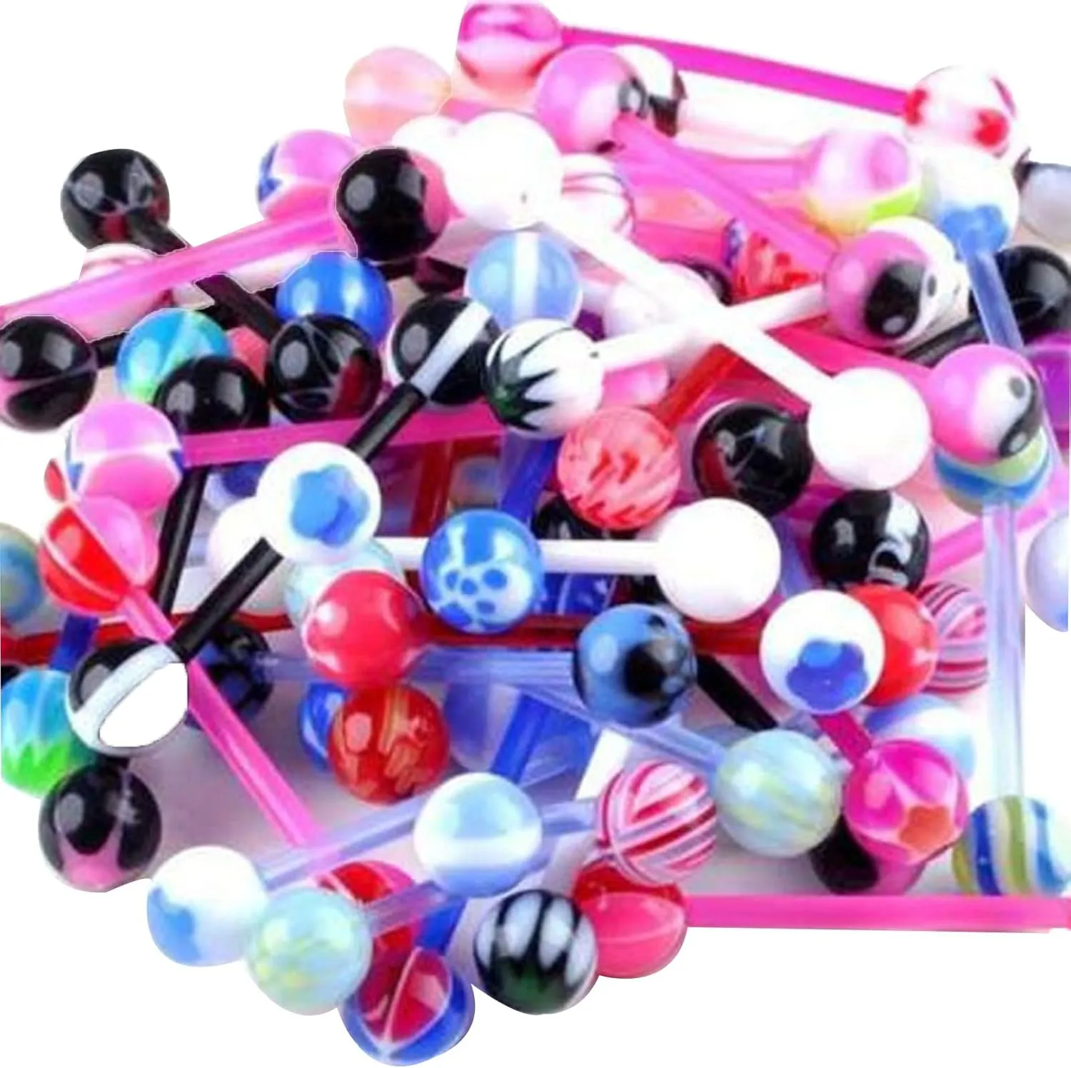 Acrylic Nipple Tongue Rings Silicone Barbell Straight-Bar Piercing Body Jewelry Retainer 14G(1.6mm) 18mm 50pcs/lot