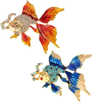 Acxico 2Pcs Color Goldfish Brooch Women Student Party Cute Animal Fish Brooches Jewelry Accessories Holiday Gift, Yellow , Blue