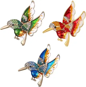 Acxico 3Pcs Fashion Color Enamel Hummingbird Alloy brooches Women Party Skirt Clothing Accessories Brooch Bird
