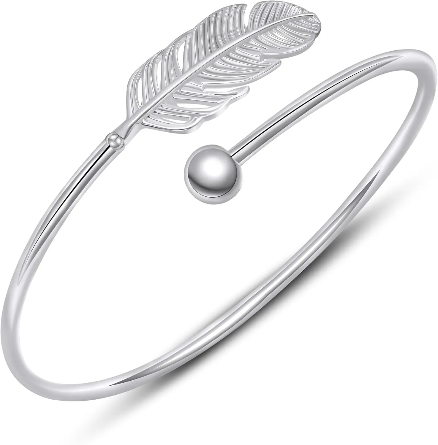 AILUOR 925 Silver Leaf Feather Bangle Bracelet Bohemian style Fashion Charms Bracelets Jewelry Cuff Women Adjustable