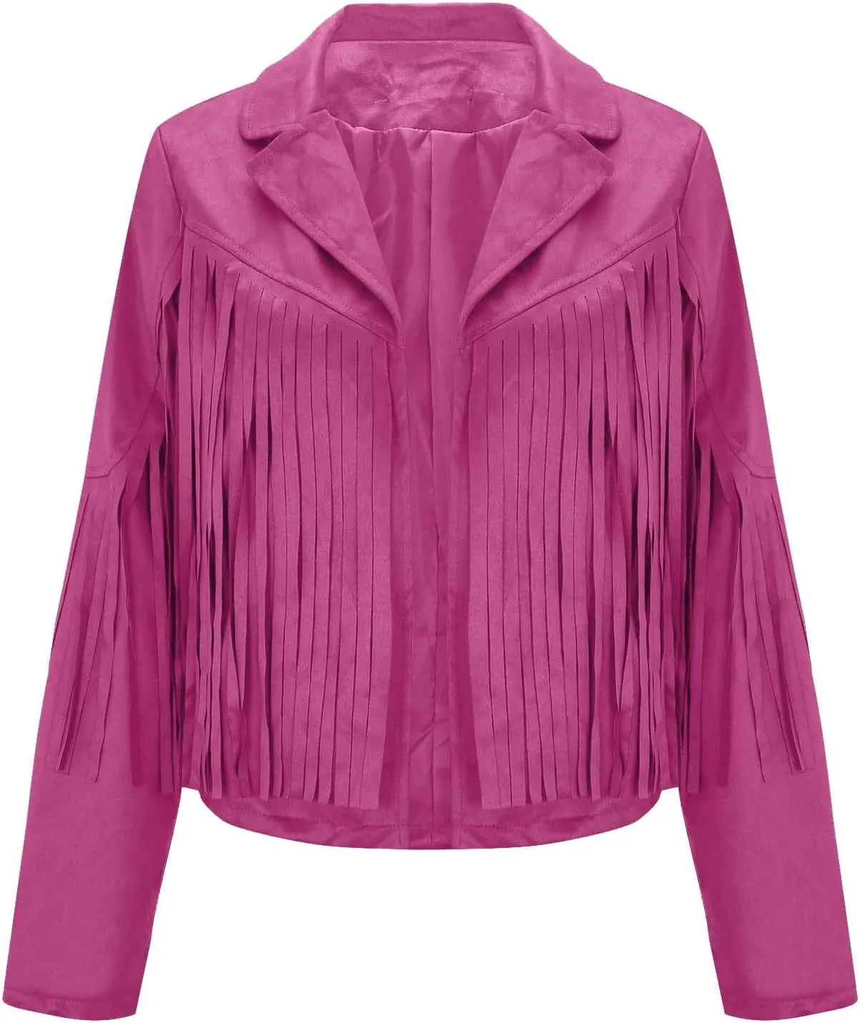 Akklian Casual Faux Suede Leather Jacket Women Retro Motorcycle Jacket Lapel Fringed Cropped Jacket Tassel Moto Jacket Coat