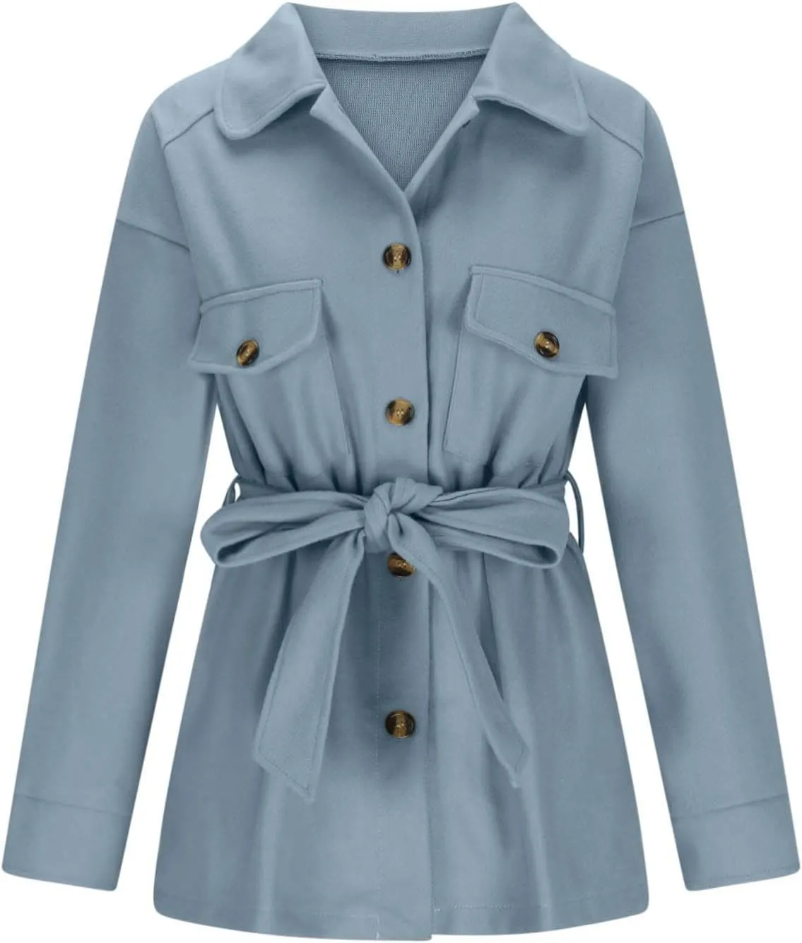 Akklian Trendy Trench Coat Women 2024 Lapel Button Down Casual Jacket Fall Winter Woolen Mid-Length Outerwear with Pockets