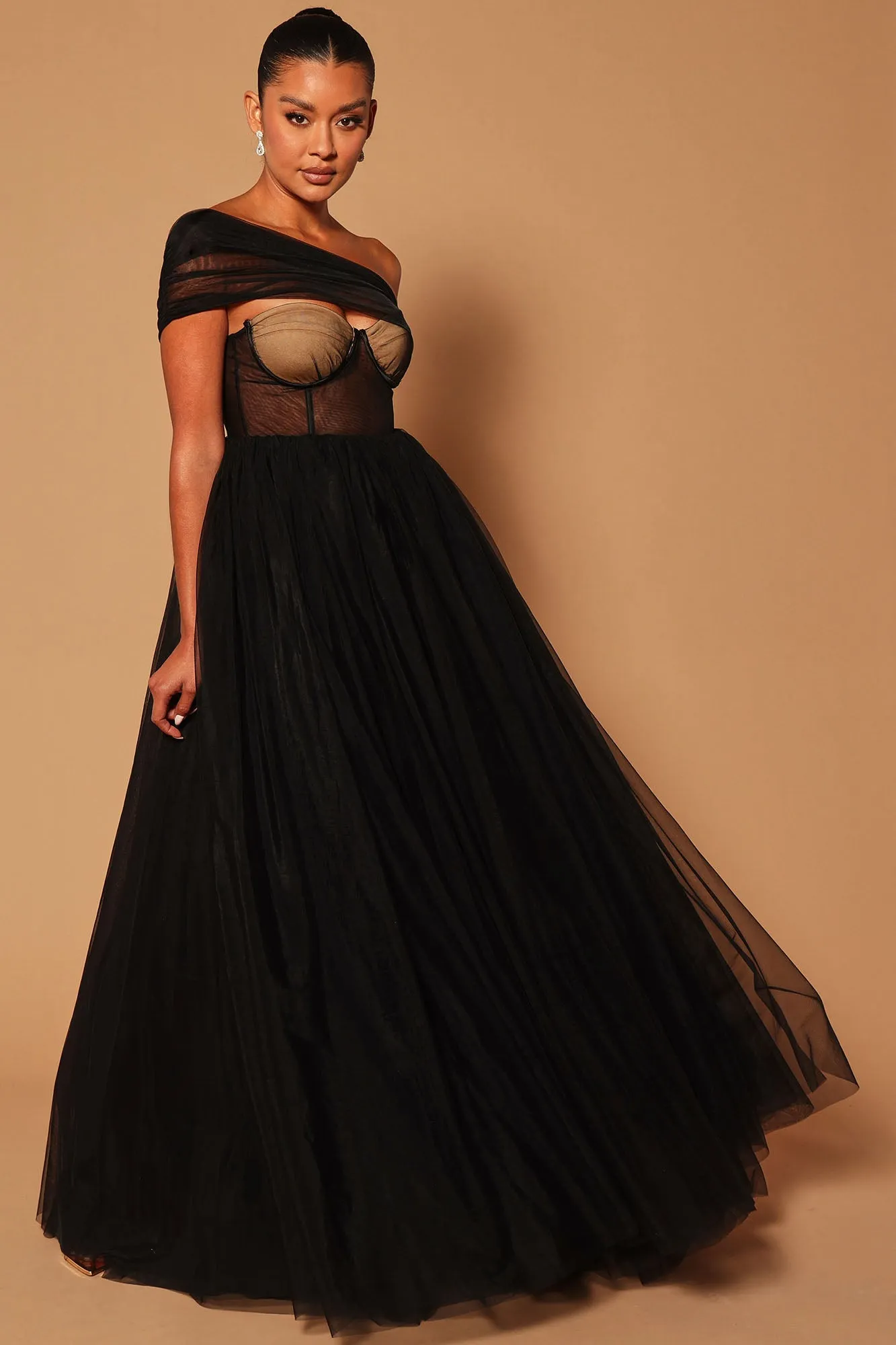 Aliya Tulle Maxi Dress - Black