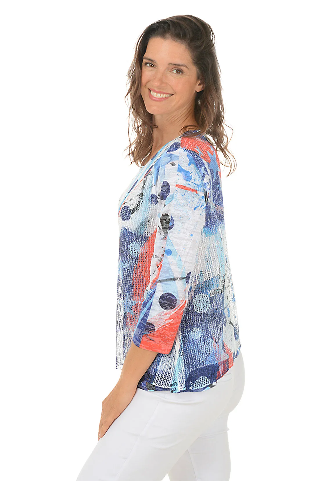 Americana Mesh Overlay Knit Top