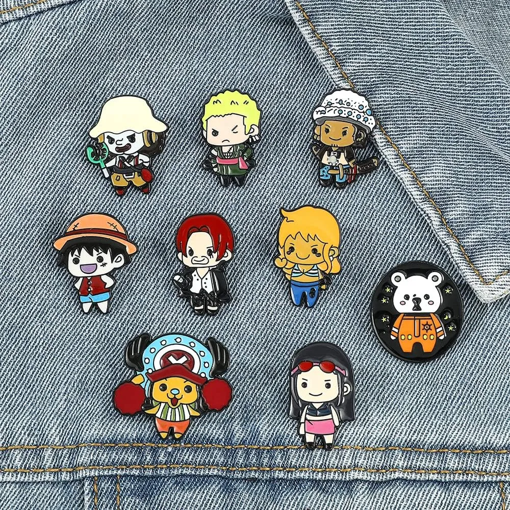Anime Cute Onepiece Enamel Pins - Kawaii Character Brooches Metal Badges, Pins for Backpack Clothes Hat Jacket, 4Pcs/Set