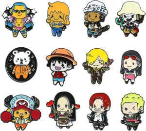 Anime Cute Onepiece Enamel Pins - Kawaii Character Brooches Metal Badges, Pins for Backpack Clothes Hat Jacket, 4Pcs/Set