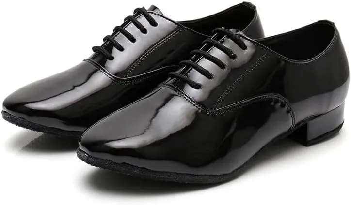 AOQUNFS Men's Latin Dance Shoes Black Patent Leather Leather Ballroom Tango Salsa Shoes,Model 8002