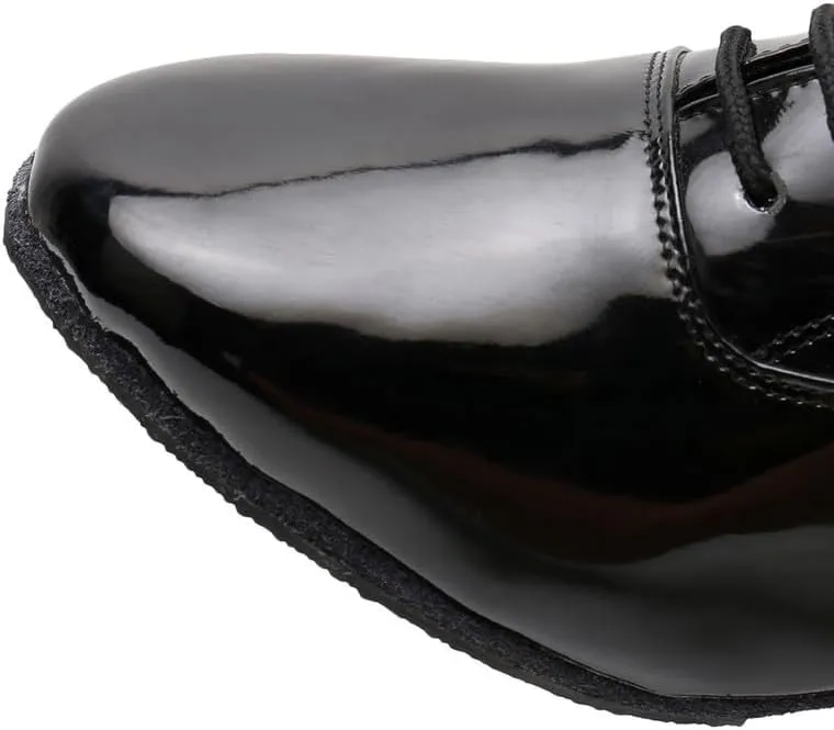 AOQUNFS Men's Latin Dance Shoes Black Patent Leather Leather Ballroom Tango Salsa Shoes,Model 8002