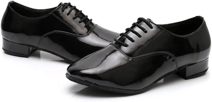 AOQUNFS Men's Latin Dance Shoes Black Patent Leather Leather Ballroom Tango Salsa Shoes,Model 8002