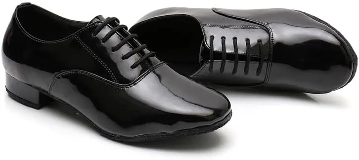 AOQUNFS Men's Latin Dance Shoes Black Patent Leather Leather Ballroom Tango Salsa Shoes,Model 8002