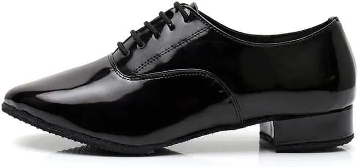 AOQUNFS Men's Latin Dance Shoes Black Patent Leather Leather Ballroom Tango Salsa Shoes,Model 8002