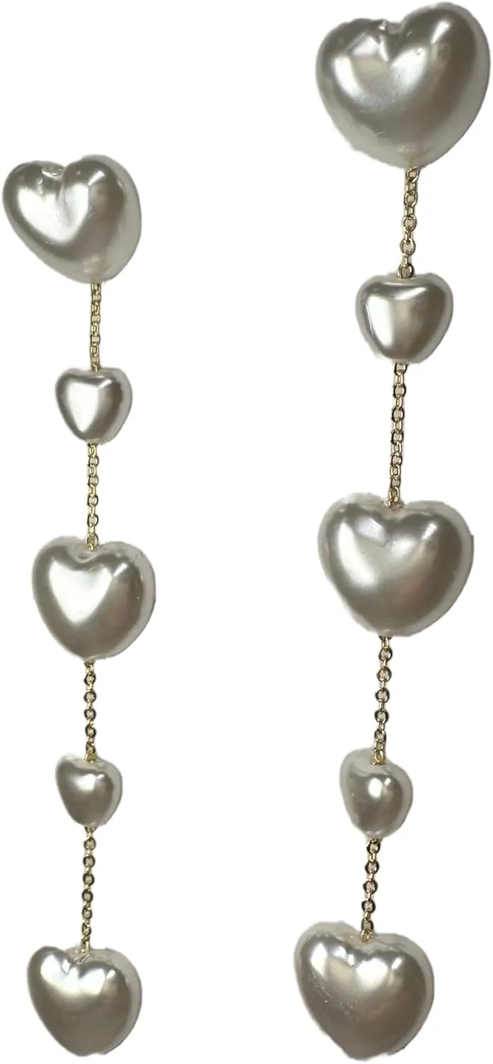 apop White Heart Drop Earrings Goldtone 925 Chain
