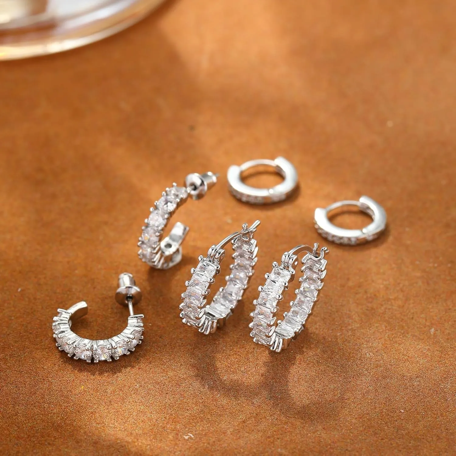 ASCOMY Gold Hoop Earrings Set for Women - 14K Gold/White Gold Plated Huggie Hoops, Cubic Zirconia Studs, Chunky Open Hoops - CZ Jewelry Gifts