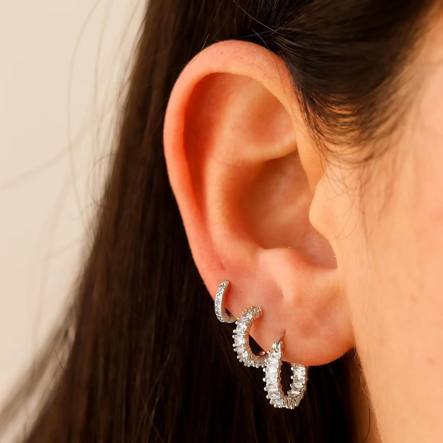 ASCOMY Gold Hoop Earrings Set for Women - 14K Gold/White Gold Plated Huggie Hoops, Cubic Zirconia Studs, Chunky Open Hoops - CZ Jewelry Gifts