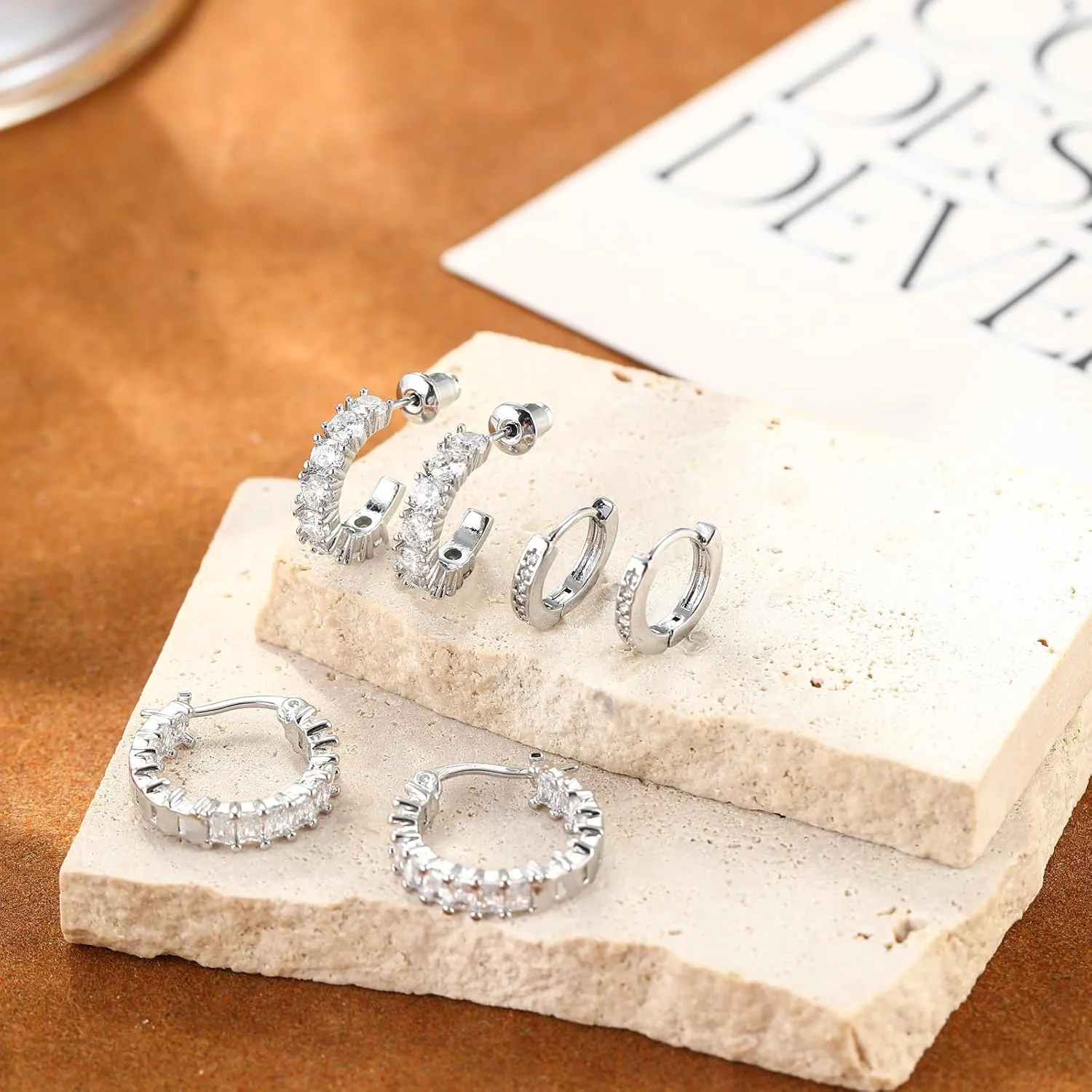 ASCOMY Gold Hoop Earrings Set for Women - 14K Gold/White Gold Plated Huggie Hoops, Cubic Zirconia Studs, Chunky Open Hoops - CZ Jewelry Gifts