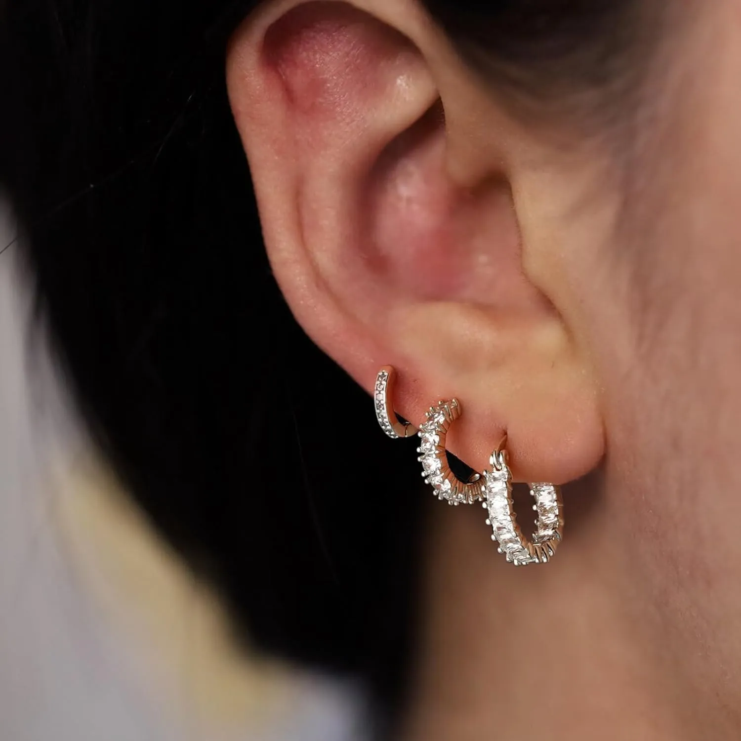 ASCOMY Gold Hoop Earrings Set for Women - 14K Gold/White Gold Plated Huggie Hoops, Cubic Zirconia Studs, Chunky Open Hoops - CZ Jewelry Gifts