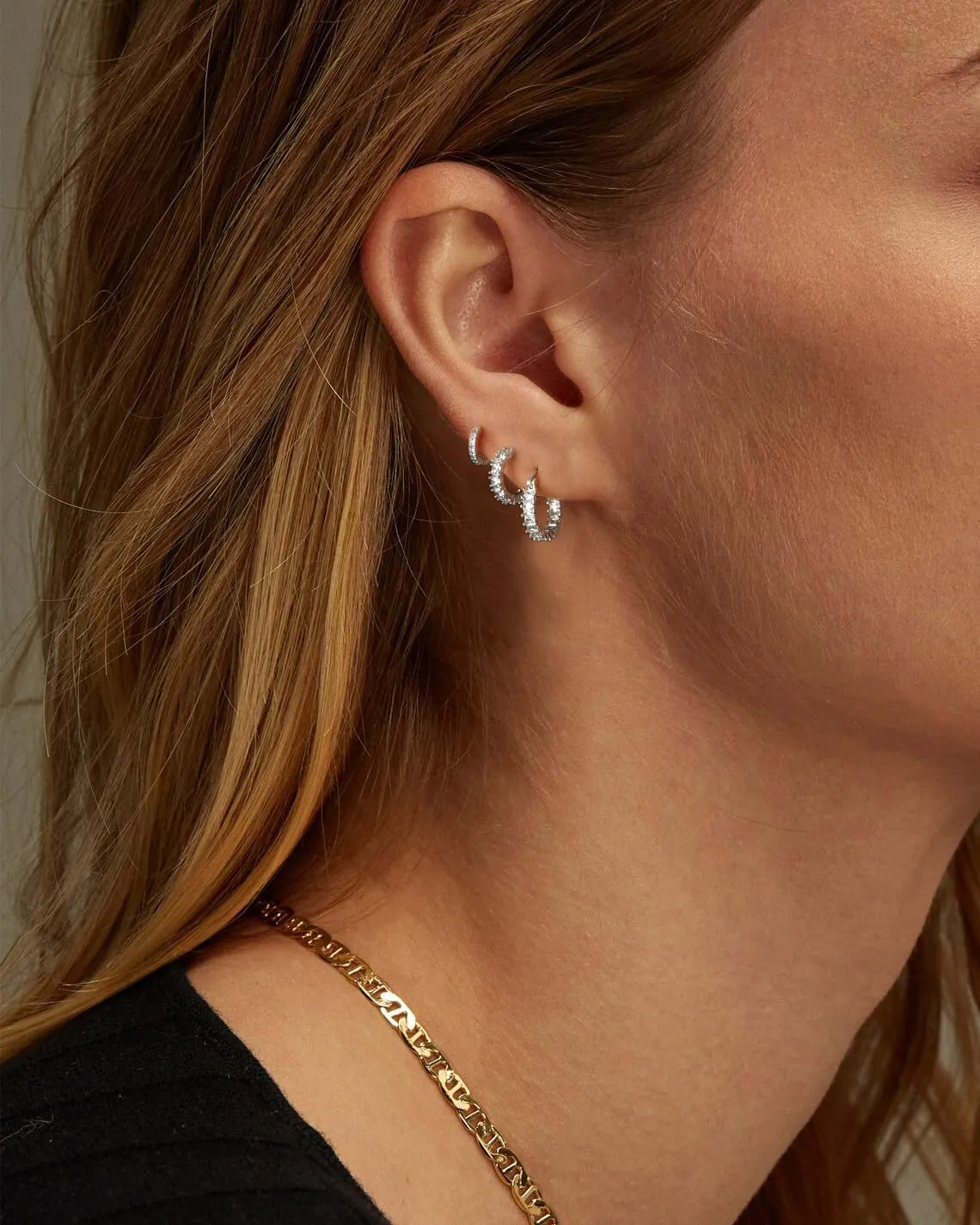 ASCOMY Gold Hoop Earrings Set for Women - 14K Gold/White Gold Plated Huggie Hoops, Cubic Zirconia Studs, Chunky Open Hoops - CZ Jewelry Gifts