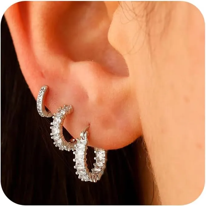 ASCOMY Gold Hoop Earrings Set for Women - 14K Gold/White Gold Plated Huggie Hoops, Cubic Zirconia Studs, Chunky Open Hoops - CZ Jewelry Gifts