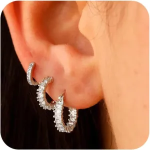 ASCOMY Gold Hoop Earrings Set for Women - 14K Gold/White Gold Plated Huggie Hoops, Cubic Zirconia Studs, Chunky Open Hoops - CZ Jewelry Gifts
