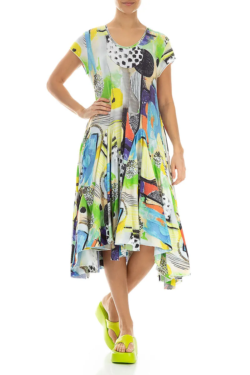 Asymmetric Artmaze Cotton Dress