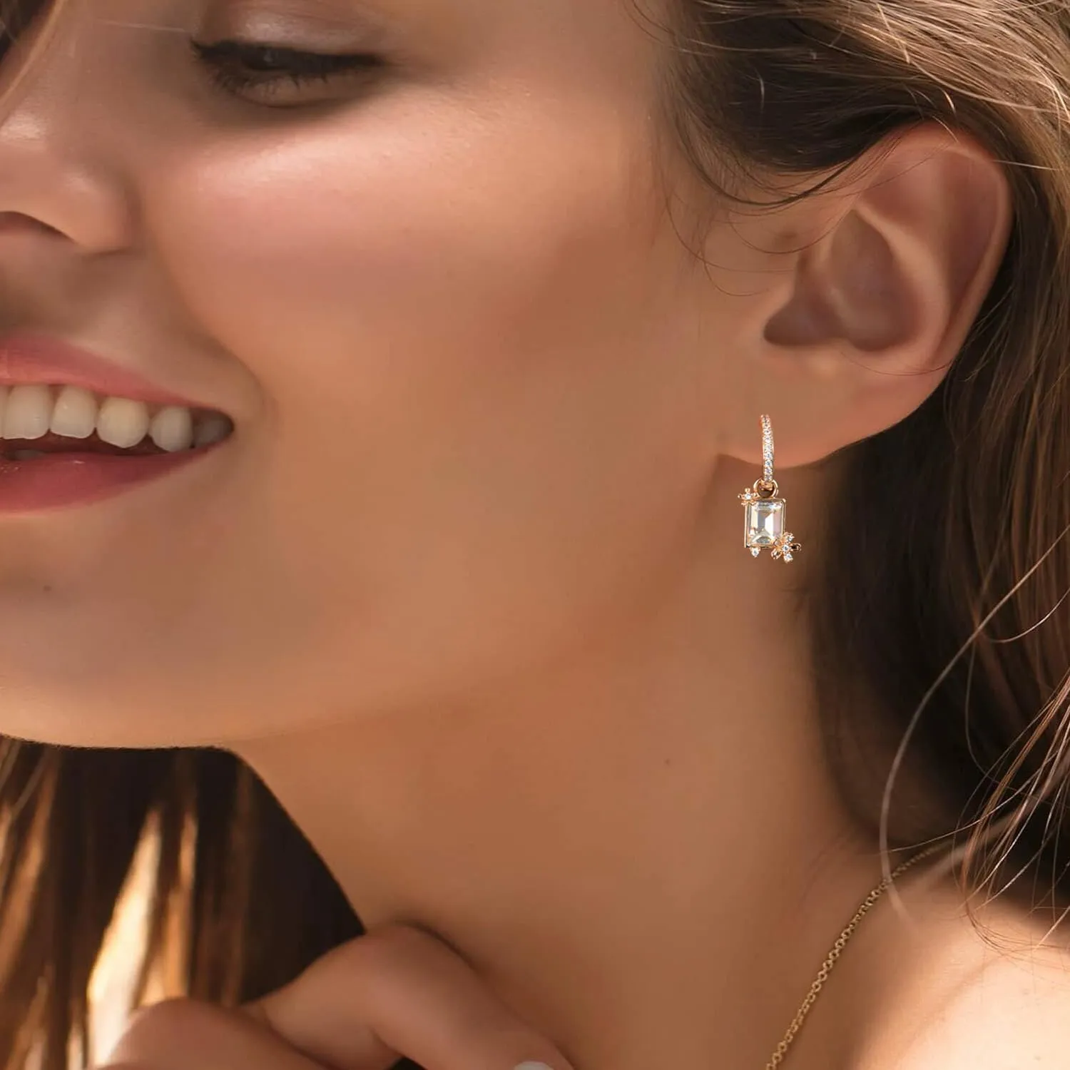 Austrian Crystal Dangle Huggie Earrings for Women Dainty Flower Earrings Red Crystal Earrings Cubic Zirconia Earrings Wedding Earrings Prom Bridal Jewelry Gift