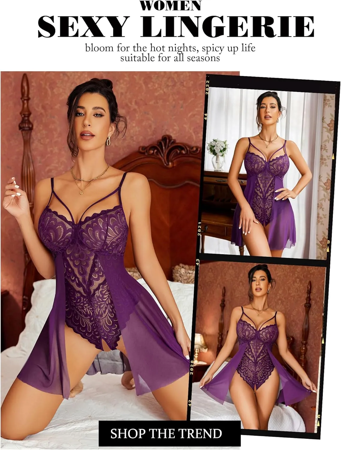 Avidlove Babydoll Lingerie Womens Lace Bodysuit Teddy Chemise Sexy Nighty Mesh Sleepwear S-XXL