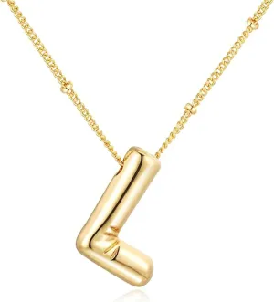 Balloon Letter Necklace Gold for Women, 18k Gold Plated Chain Pendant Charm Necklace, Initial Name Choker Jewelry Dainty Gold Puffy Necklace for Women