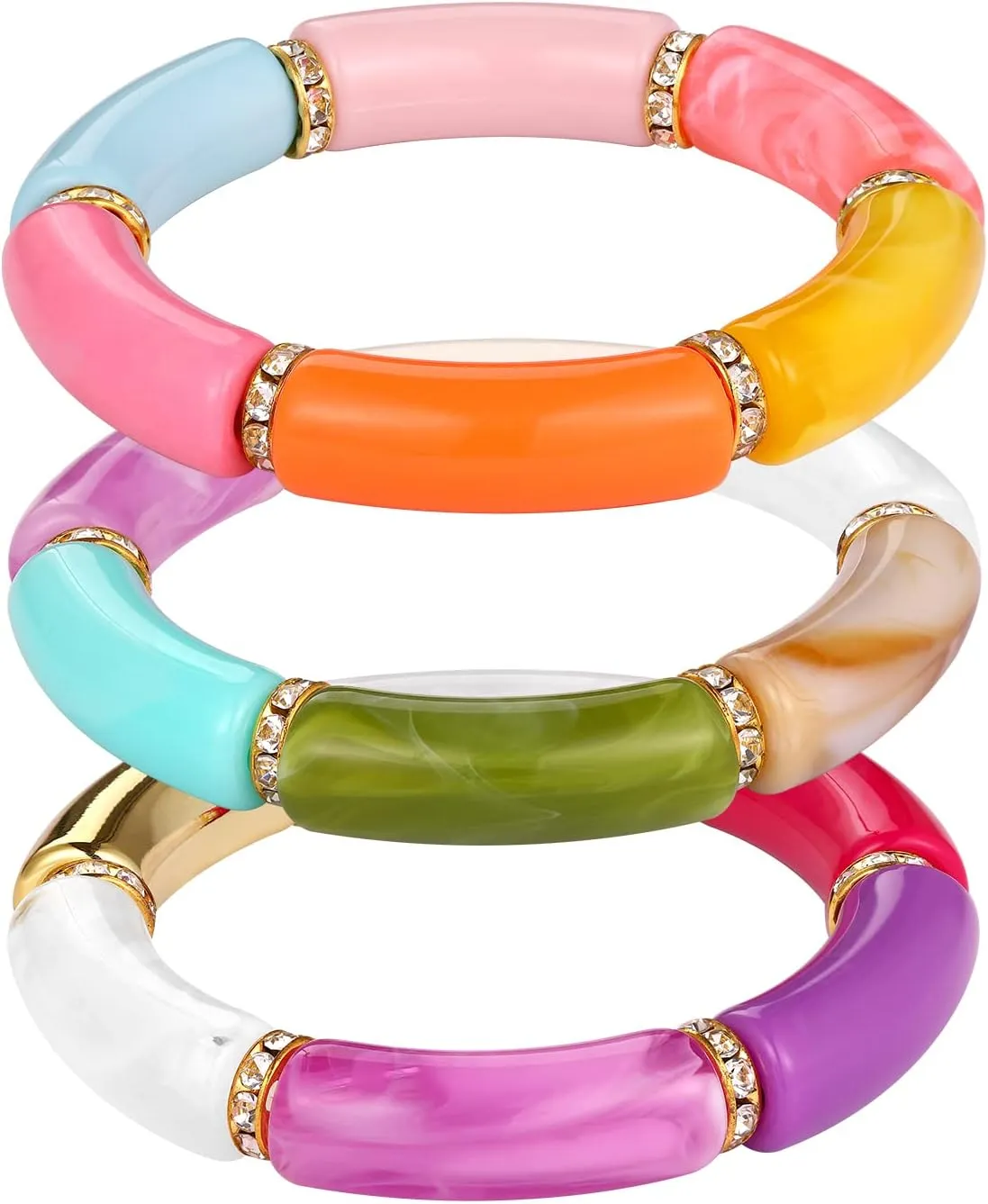 Bamboo Tube Bracelet Chunky Bangle Gold Stacking Bangles Acrylic Clear Stretchable Colorful Beads Friendship Bracelets Gift For Women
