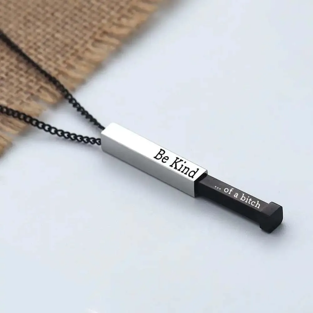 Be Kind Of A B Necklaces, Square Tubes Pendant with Hidden Message Stainless Steel Band Friendship To Best Friends Sorority Sisters Inspirational Gift Jewelry for Women