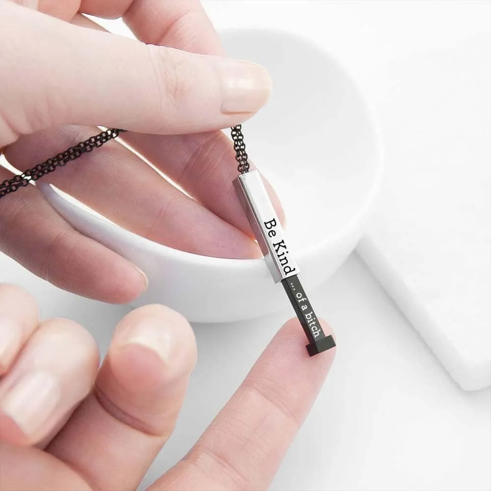 Be Kind Of A B Necklaces, Square Tubes Pendant with Hidden Message Stainless Steel Band Friendship To Best Friends Sorority Sisters Inspirational Gift Jewelry for Women