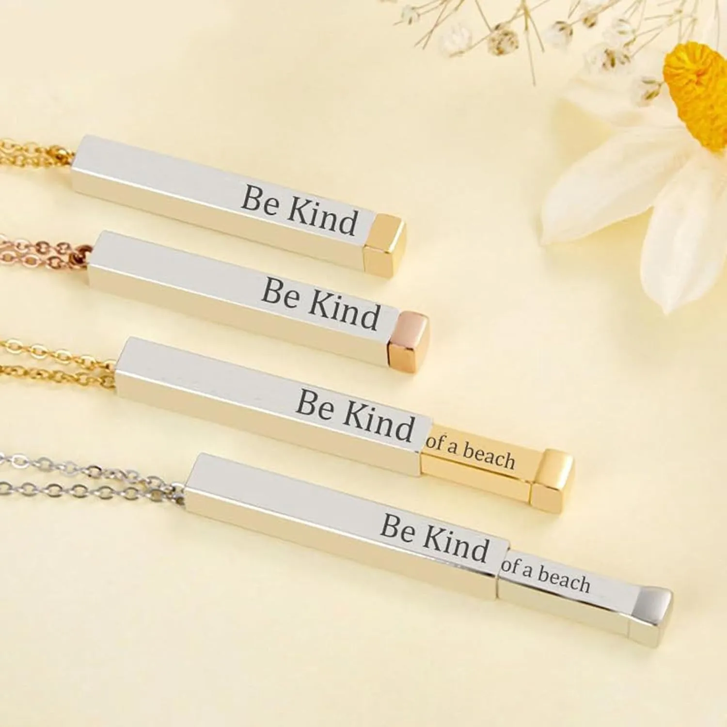 Be Kind...Of A Bich - Hidden Message Necklace, Be Kind...Of A Bich - 3D Engraving Vertical Bar Necklace Stainless Steel Encouragement Mantra Pendant Necklace for Women Sorority Sisters Friendship Jewelry