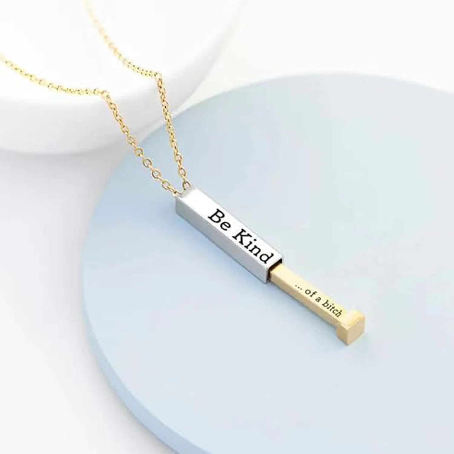 Be Kind...Of A Bich - Hidden Message Necklace, Be Kind...Of A Bich - 3D Engraving Vertical Bar Necklace Stainless Steel Encouragement Mantra Pendant Necklace for Women Sorority Sisters Friendship Jewelry