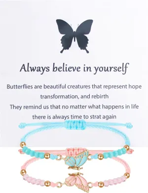 Best Friends Friendship Matching Butterfly Flower Pearl Pendants Bracelets for 2 Girls Women BFF Long Distance Matching Butterfly Pendants Bracelets Gifts for Women Birthday Gifts