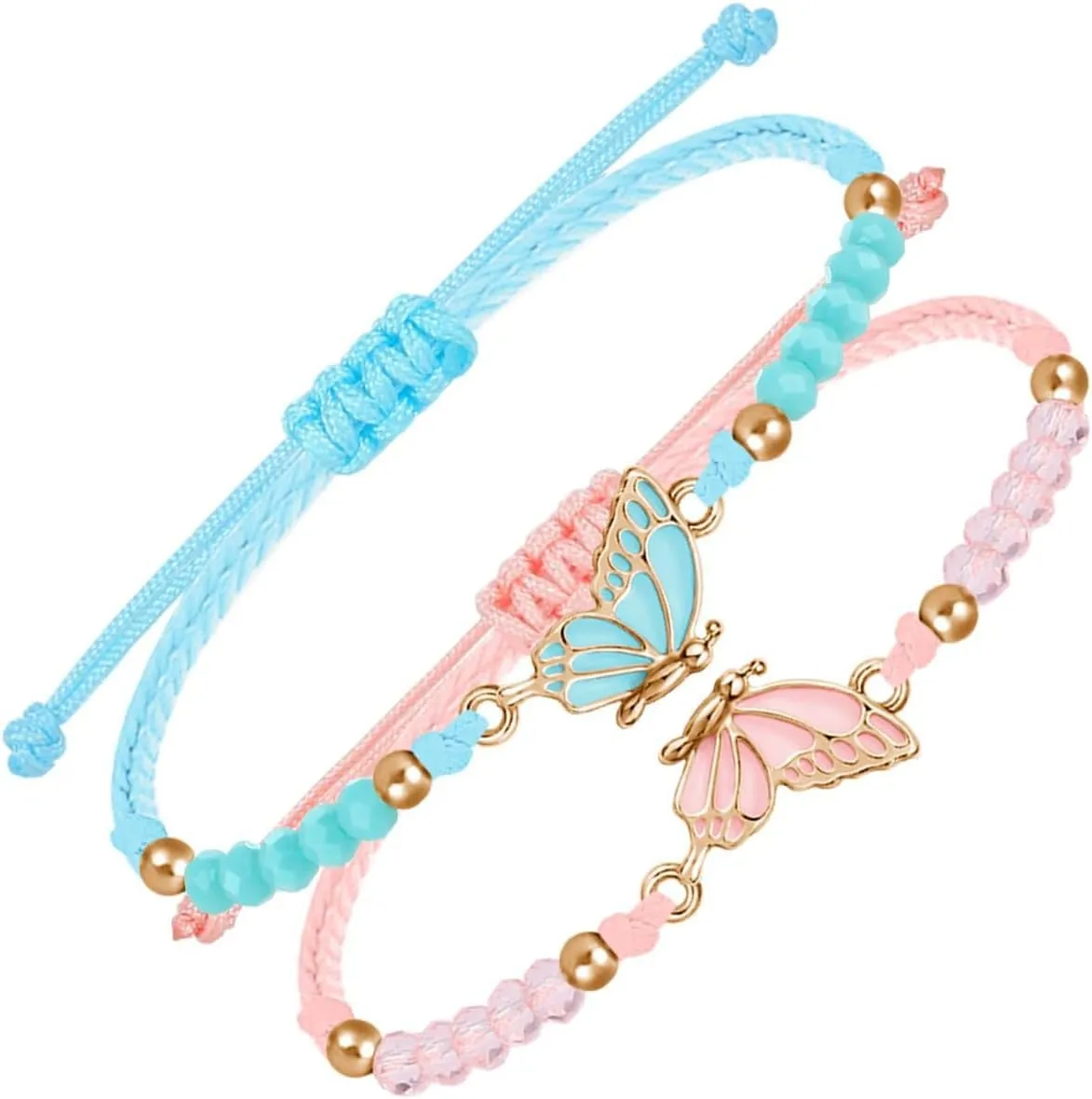 Best Friends Friendship Matching Butterfly Flower Pearl Pendants Bracelets for 2 Girls Women BFF Long Distance Matching Butterfly Pendants Bracelets Gifts for Women Birthday Gifts